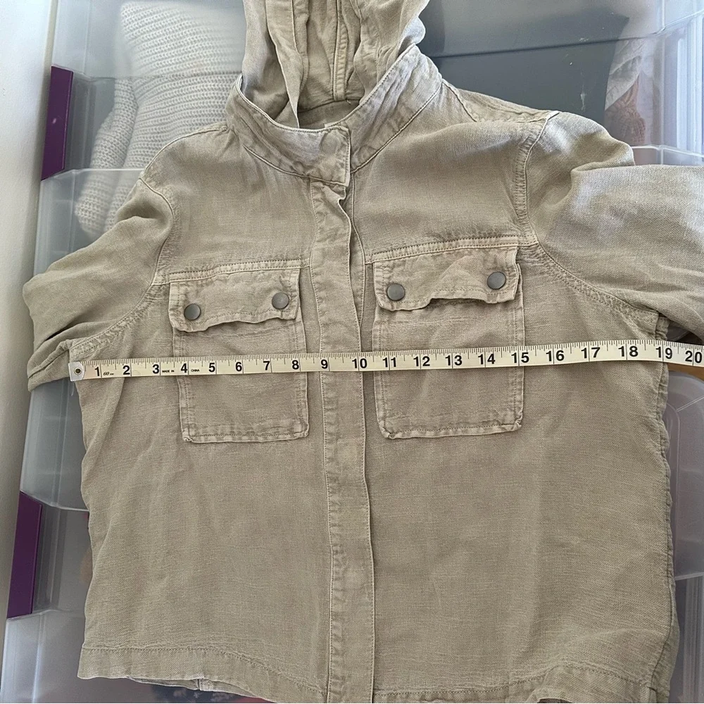 Nicole Miller Linen Lyocell Blend Hooded Jacket Size Medium Beige Y2K - Picture 4 of 10